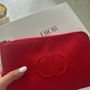 Dior Red Canvas Cosmetic Bag